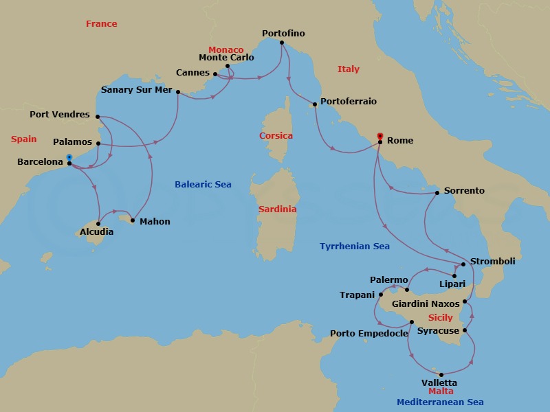Star Collector: Spectacular Spanish & Italian Coastlines Along The Riviera Route Map