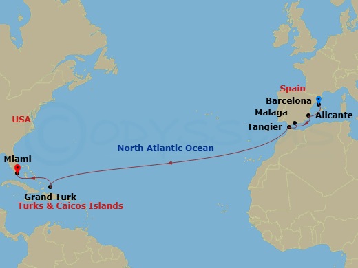 Journeys - 13-Day Transatlantic Route Map