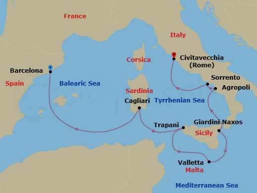 Barcelona To Civitavecchia Route Map