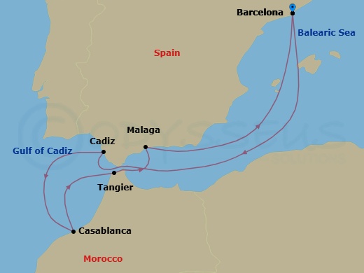 7 Night Spain & Morocco Cruise Route Map
