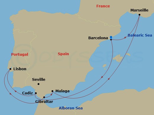 8-Day Spain Portugal & France Route Map