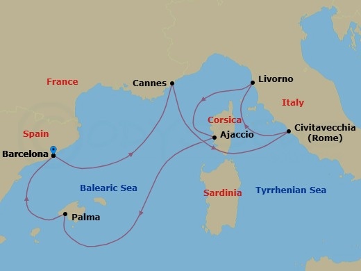Italy, French Riviera & Spain Route Map