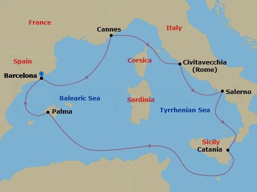 Italy, French Riviera & Spain Route Map