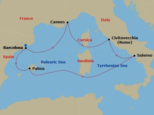 Italy, French Riviera & Spain Route Map
