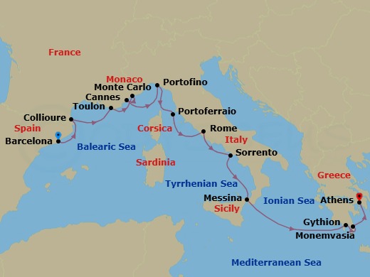 Star Collector: Riches Of The Rivieras, Romans, And Greeks Route Map