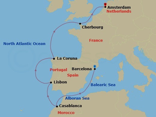 Western Europe: Barcelona To Amsterdam Route Map