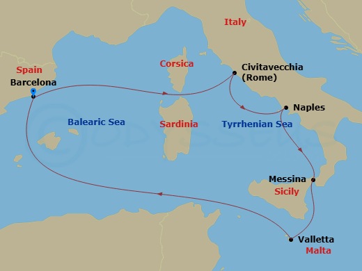 7 Night Italy & Malta Cruise Route Map