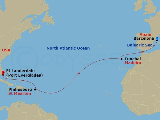 Atlantic Ocean Passage Route Map