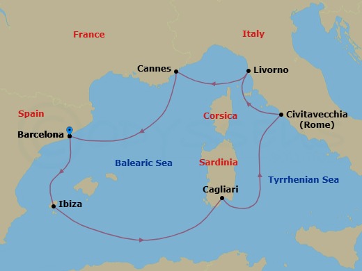 Mediterranean, 7 Nights Route Map
