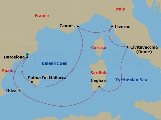 Mediterranean, 9 Nights Route Map