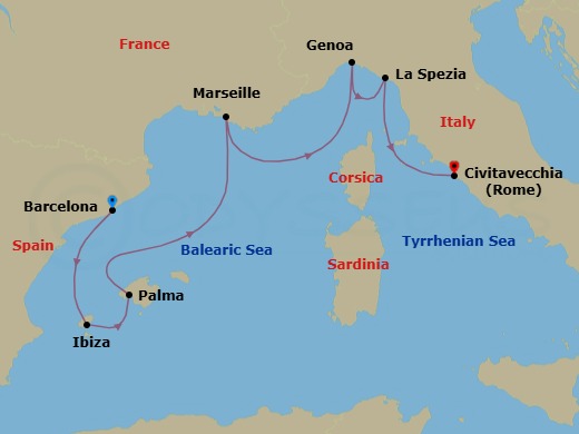 Western Mediterranean With Italy Route Map