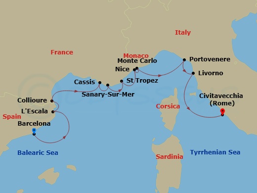Iconic Italy & The French Riviera Route Map
