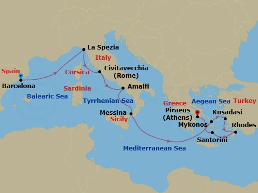 11 Night Best Of Italy & Greece Cruise Route Map