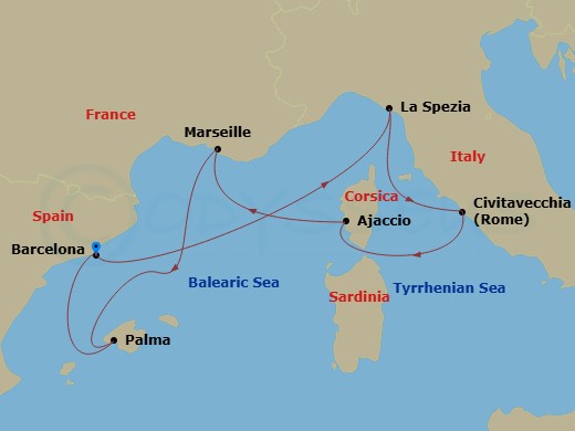 Italy, French Riviera & Spain Route Map