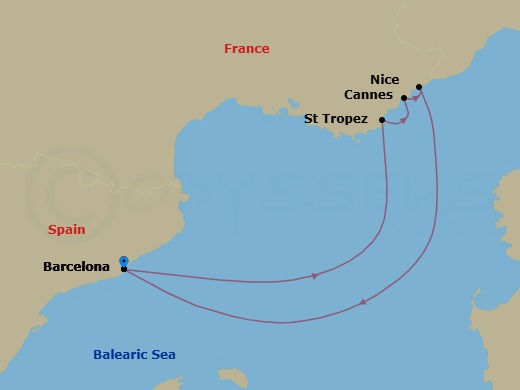 Grand Prix Weekend Cruise: Barcelona, Cannes & Nice Route Map