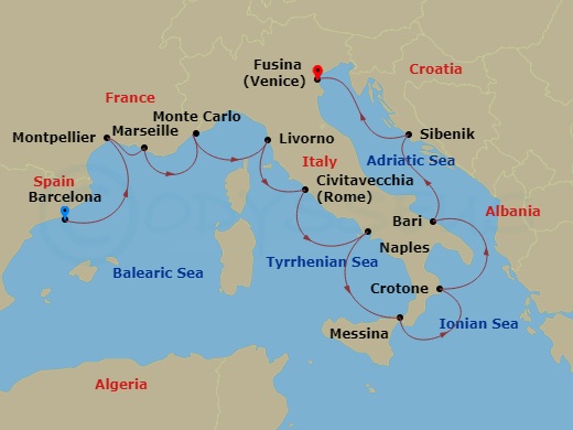 Mediterranean & Italian Sojourn Route Map
