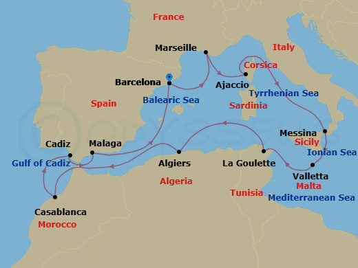 Malta, Morocco & The Mediterranean Route Map