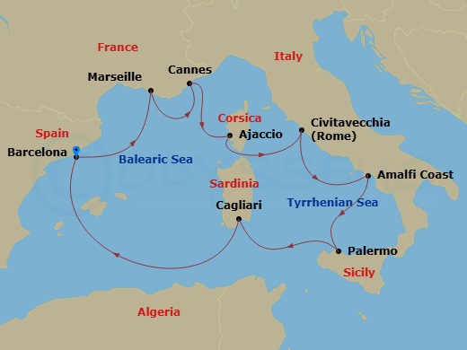 Italy & French Riviera Route Map