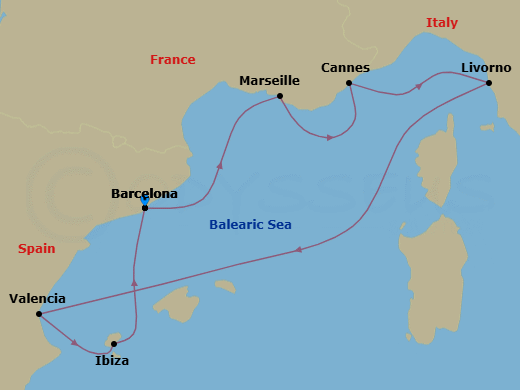 French Riviera, Italy & Spain Route Map