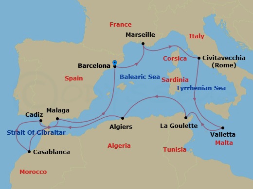 Malta, Morocco & The Mediterranean Route Map