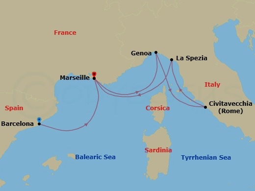 Mediterranean, 5 Nights Route Map