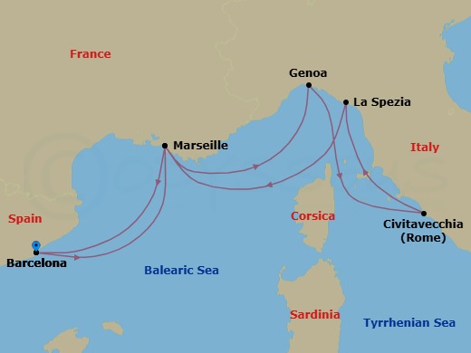 Mediterranean, 6 Nights Route Map