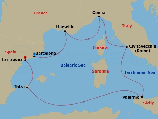 Mediterranean, 7 Nights Route Map