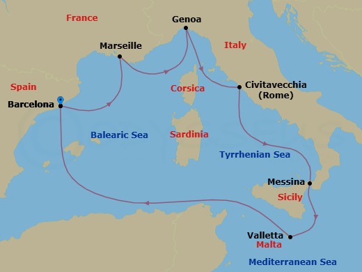Mediterranean, 7 Nights Route Map