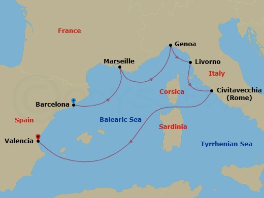 Mediterranean, 6 Nights Route Map