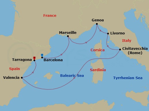 Mediterranean, 7 Nights Route Map