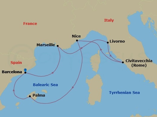 French Riviera, Italy & Spain Route Map