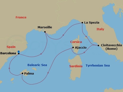 Italy, French Riviera & Spain Route Map
