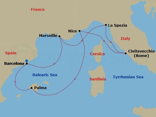 French Riviera, Italy & Spain Route Map