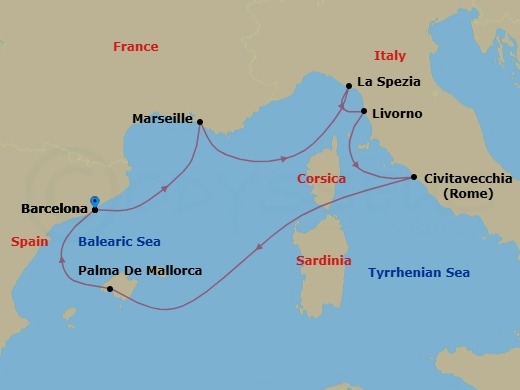 Europe - Western Mediterranean - Barcelona Route Map