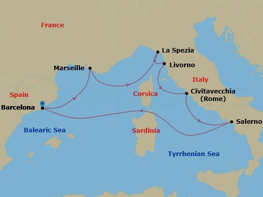 Europe - Western Mediterranean - Barcelona Route Map