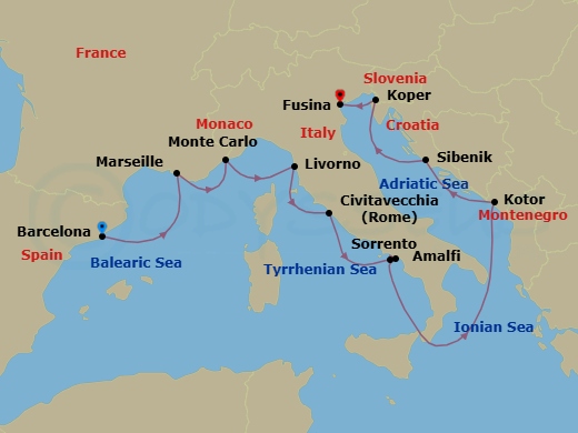 Best Of The Mediterranean Cruise: Monte Carlo, Florence & Venice Route Map