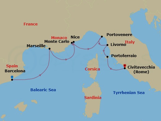 France & Italy Cruise: Marseille, Nice, & Florence Route Map