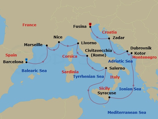 Best Of The Mediterranean Cruise: Monte Carlo, Florence, Rome & Venice Route Map