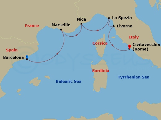 France & Italy Cruise: Marseille, Nice, & Florence Route Map