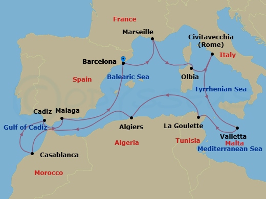 Malta, Morocco & The Mediterranean Route Map