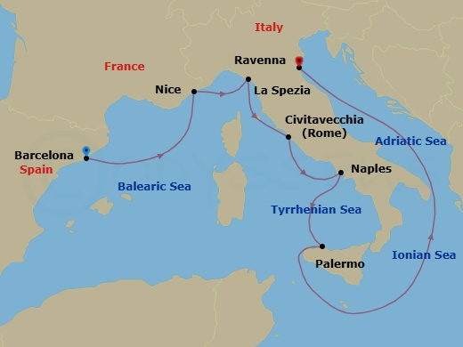 7 Night Best Of Italy & French Riviera Route Map
