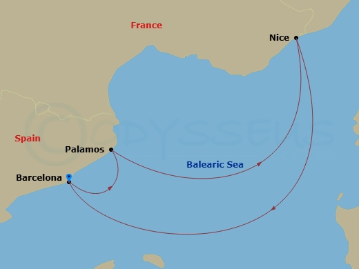 Grand Prix Weekend Cruise: Barcelona, Saint Tropez & Nice Route Map