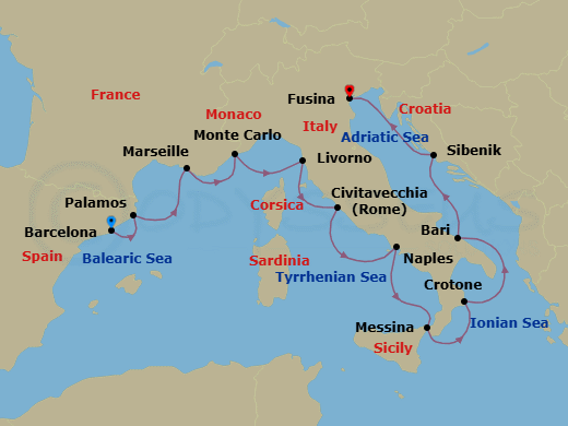 Mediterranean & Italian Sojourn Route Map