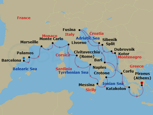 Mediterranean & Adriatic Sojourn Route Map