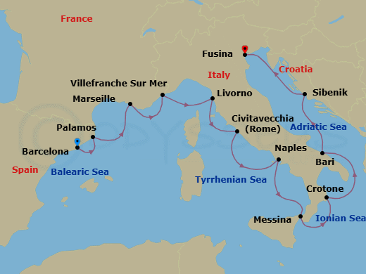 Mediterranean & Italian Sojourn Route Map