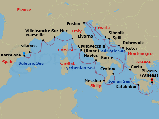 Mediterranean & Adriatic Sojourn Route Map