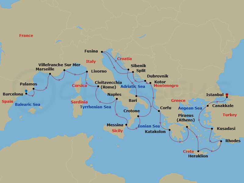 Mediterranean's Iconic Shores Route Map