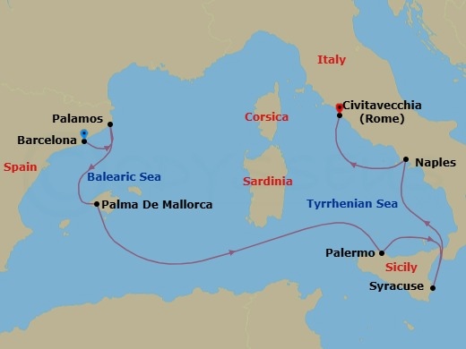 Barcelona To Civitavecchia Route Map