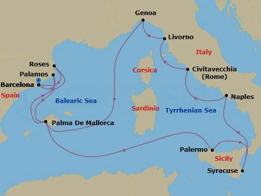 17 Night Southern Europe Voyage Route Map