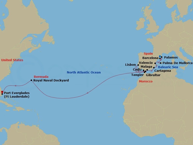 23 Night Europe Voyage Route Map